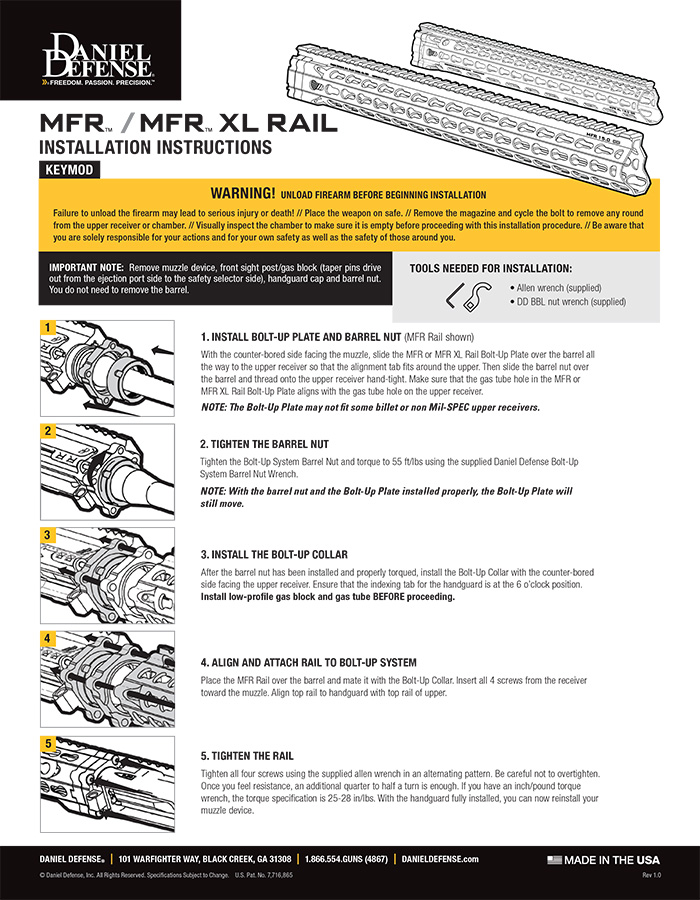 MFR/MFR XL Rail Keymod Installation Instructions