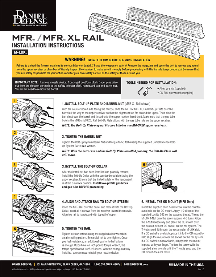 MFR/MFR XL M-LOK Installation Instructions